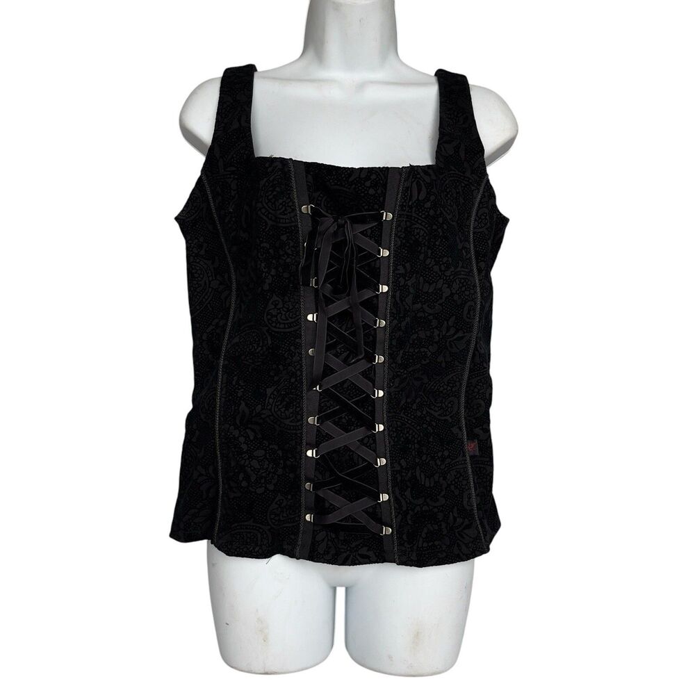 Tripp NYC Vintage Corset Lace Up Velvet Damask Bustier Top Goth Renaissance Sz L